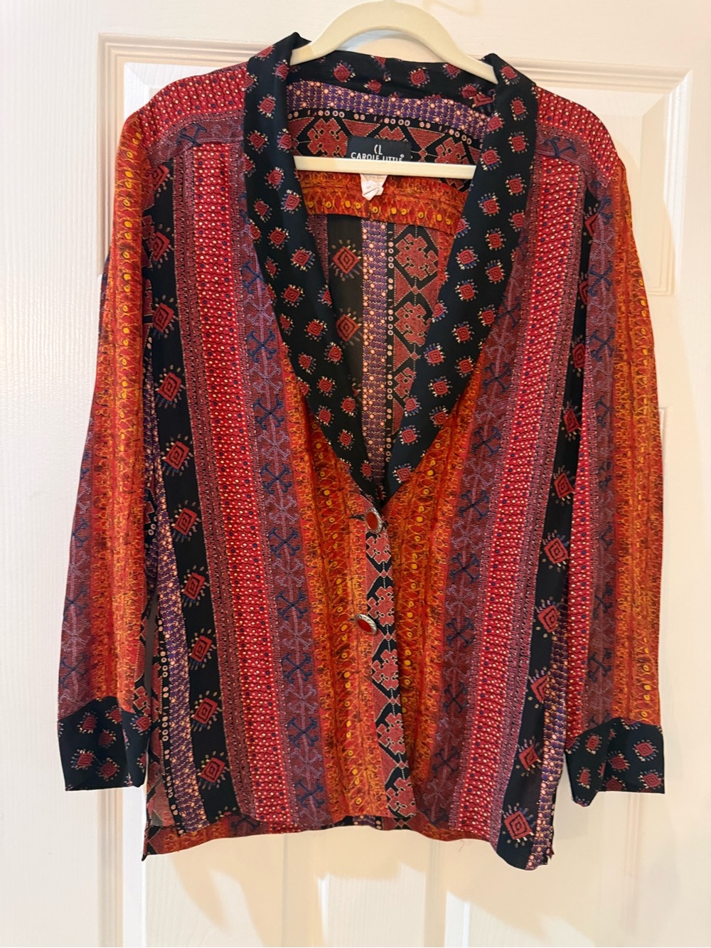 Vintage Carole Little Red Multi Button-Down Boho Shirt